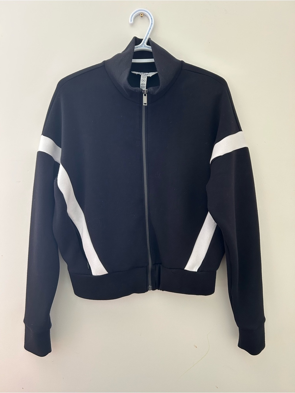 Spanx - Womenโs AirEssentials Striped Track Jacket - Black and White - Size M
